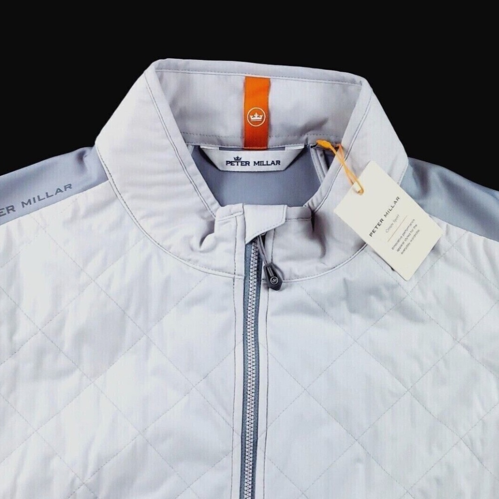 NEW Peter Millar Crown Sport Diamond Quilted XL Grey Golf 2-Way Zip Vest Jacket